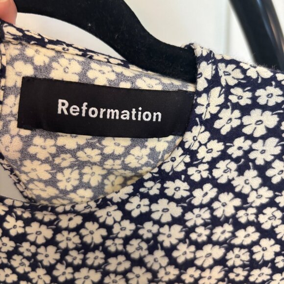 Reformation Josephine Midi Dress Floral Pattern Navy Blue size 2 - Picture 12 of 13